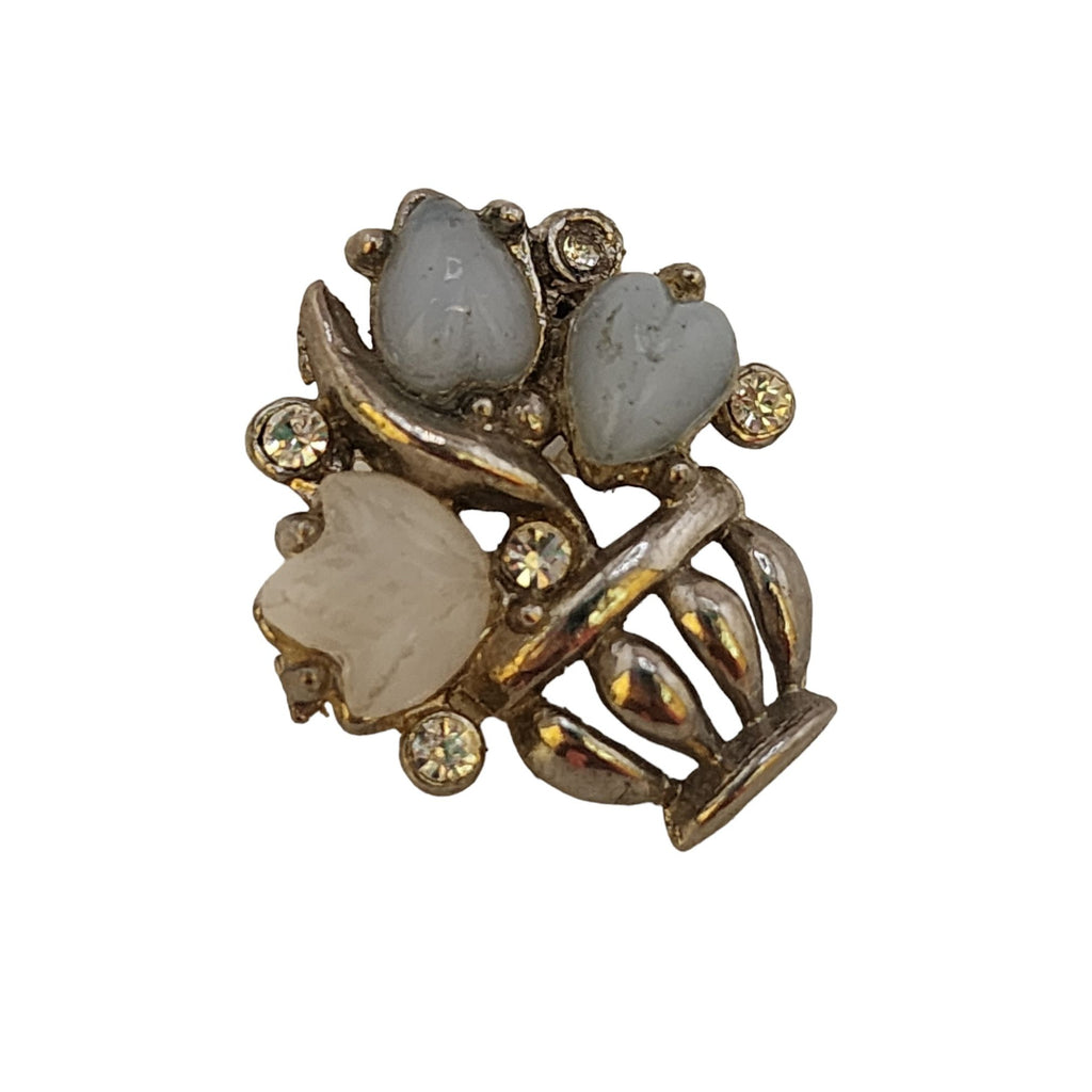 Vintage Tiny Molded Glass Fruit Salad Basket Brooch (A3649)