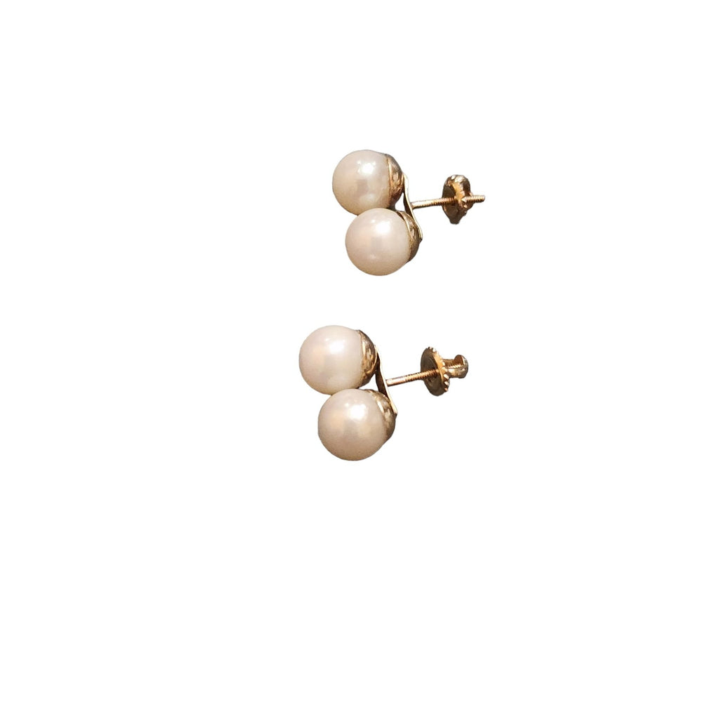 Vintage 14kt Gold And 8mm Pearl Pierced Earrings (AN5-5/82)