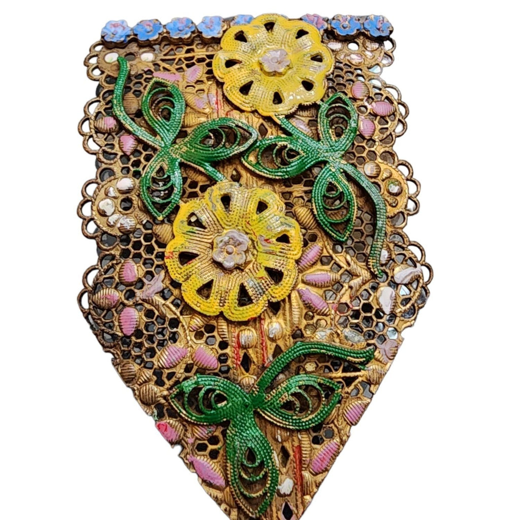 Vintage Spectacular Enameled Brass Filigree Dress Clip (A1971)