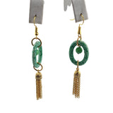 Vintage Mottled Green Glass Tassel Earrings (A3741)