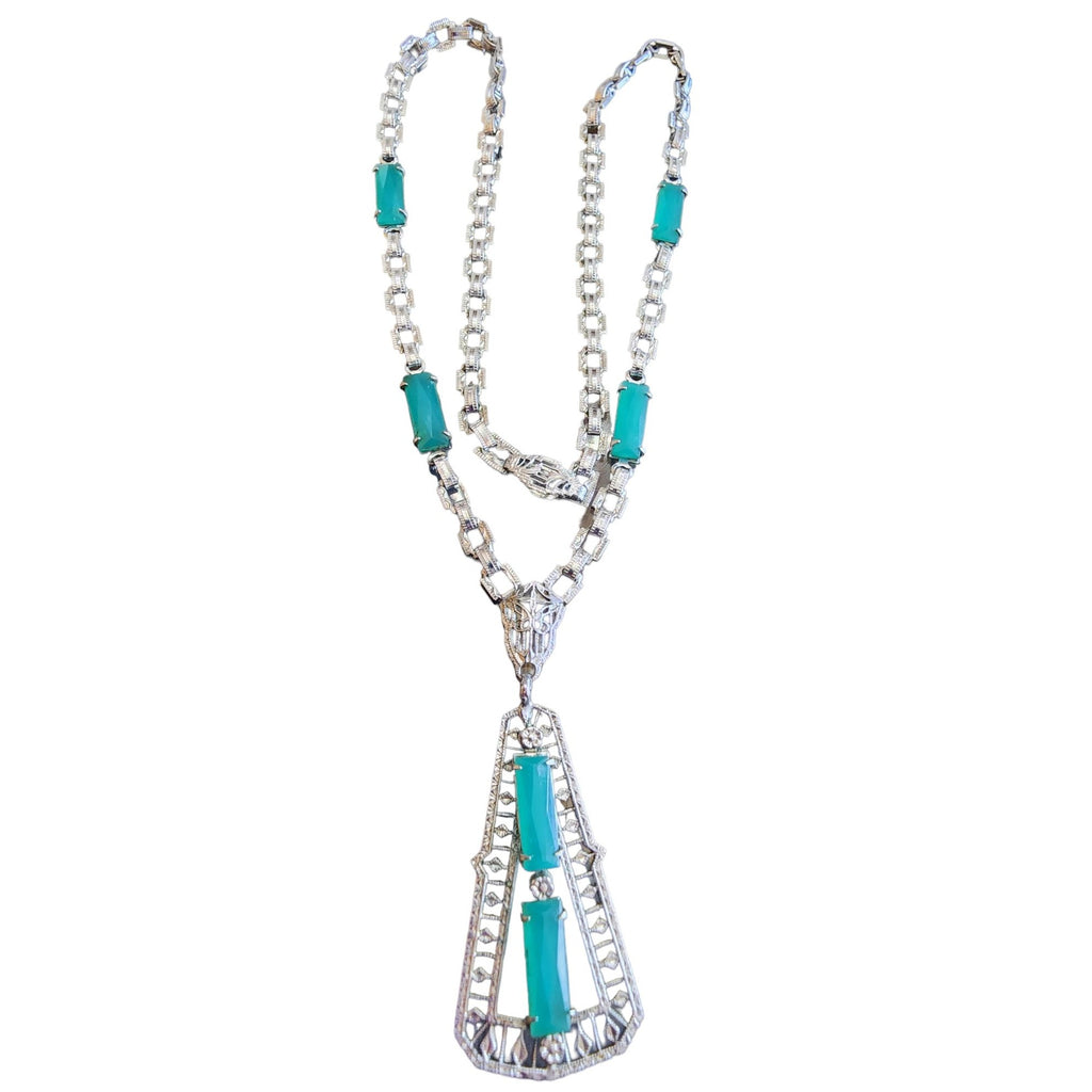 Stunning Antique Art Deco Glass Pendant Necklace (A1781)