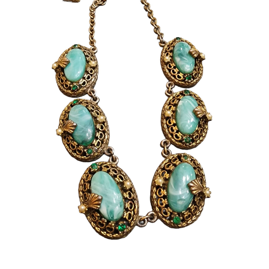 Vintage Marbleized Acrylic Heavy Detailed Necklace (A1977)