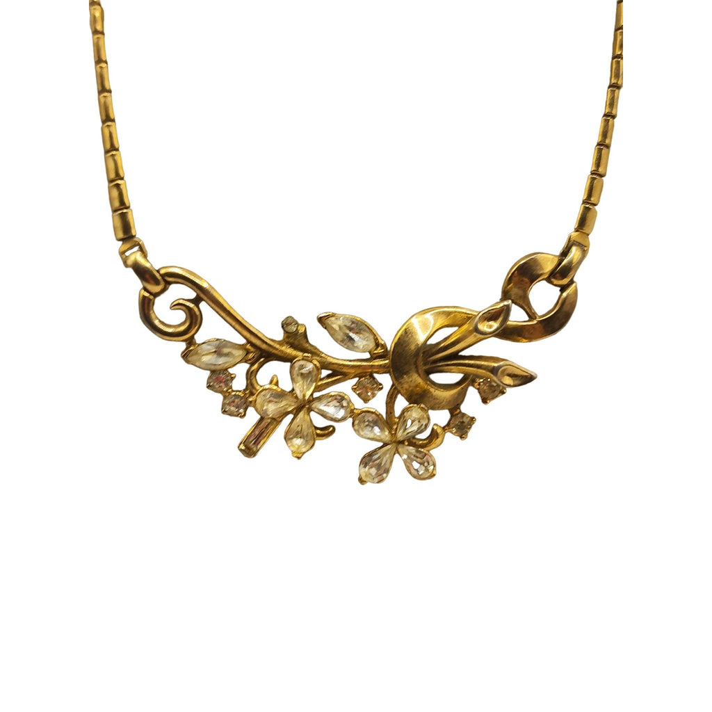 Vintage Signed Trifari Alfred Philippe Rhinestone Flower Necklace Pat 167,715