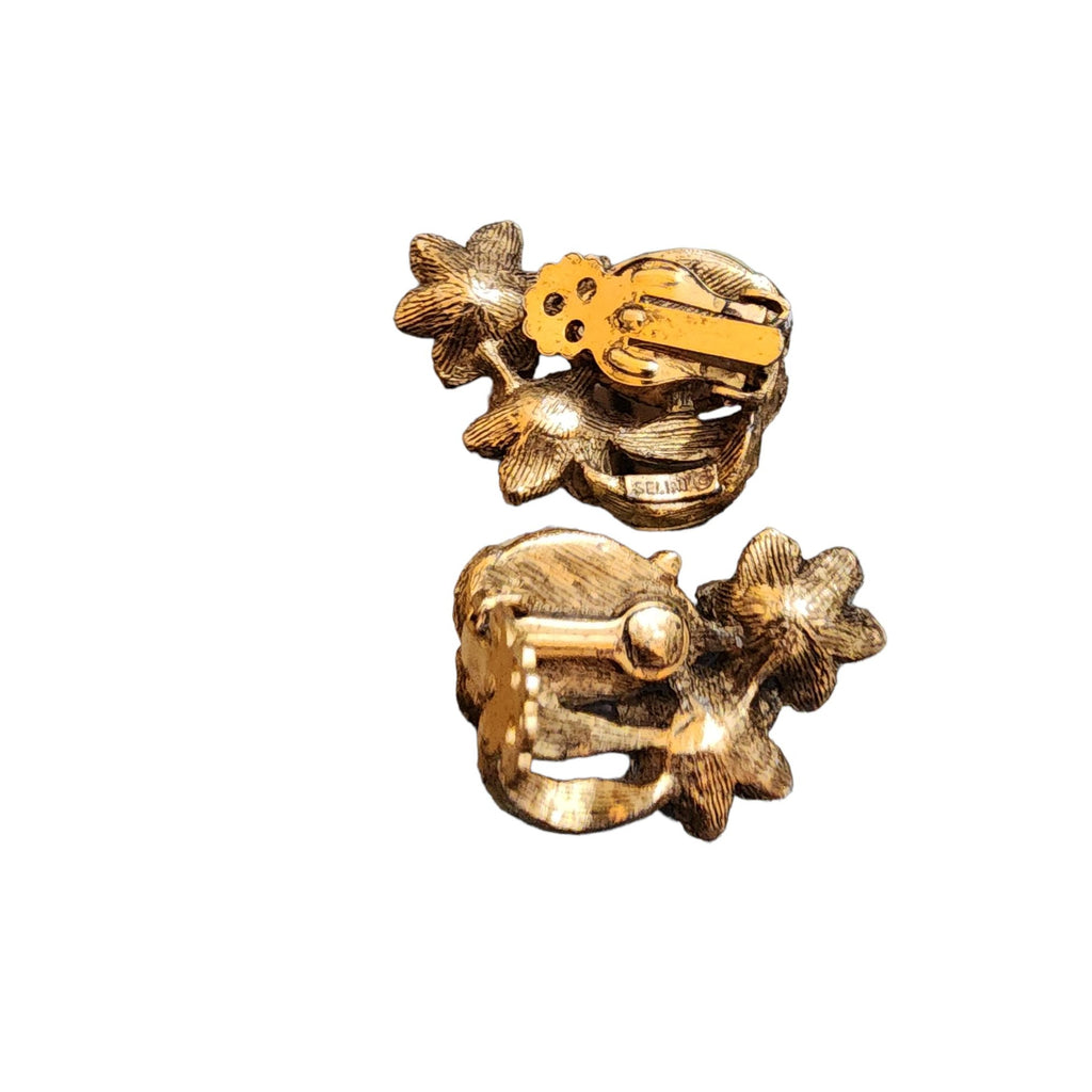 Vintage Signed Selini Acrylic Clip Earrings (A1974)