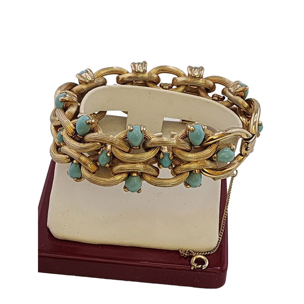 Vintage Signed Boucher Heavy Rare Persian Turquoise Link Bracelet #7292 (A3541)