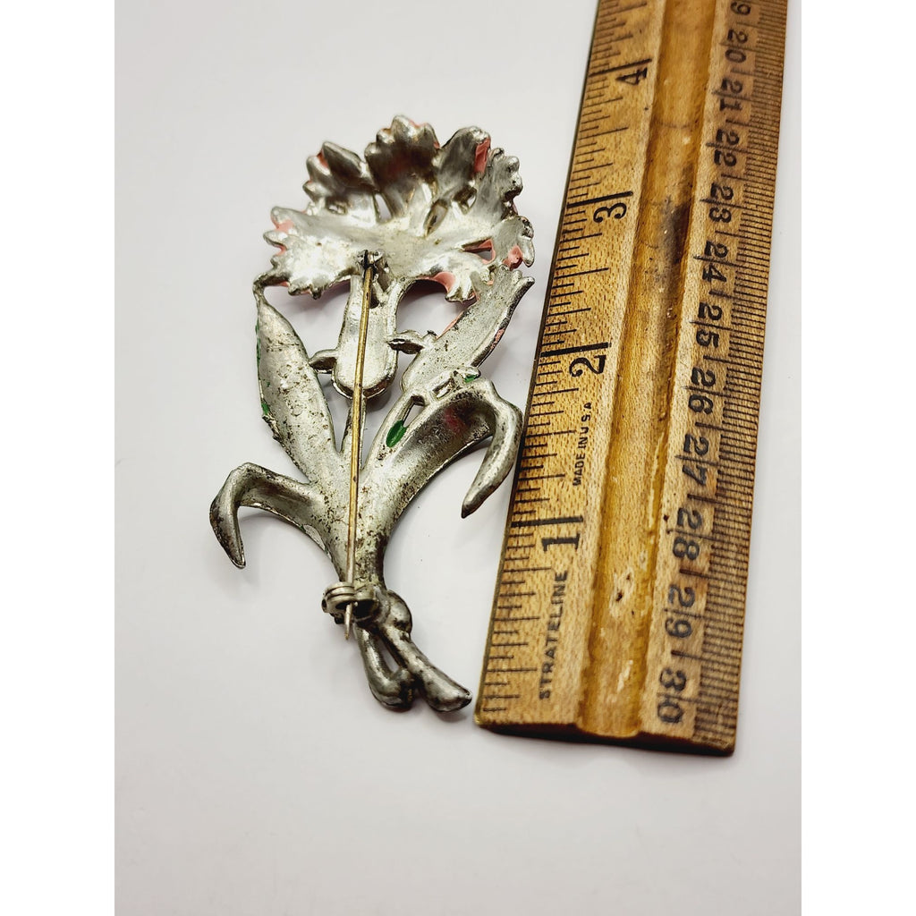 Vintage Enamel & Pot Metal Flower Brooch (A498)