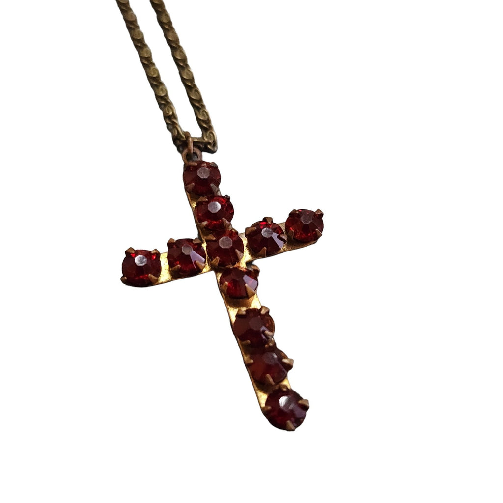Vintage Beautiful Probably Czech Rhinestone Cross Pendant Necklace (A4437)