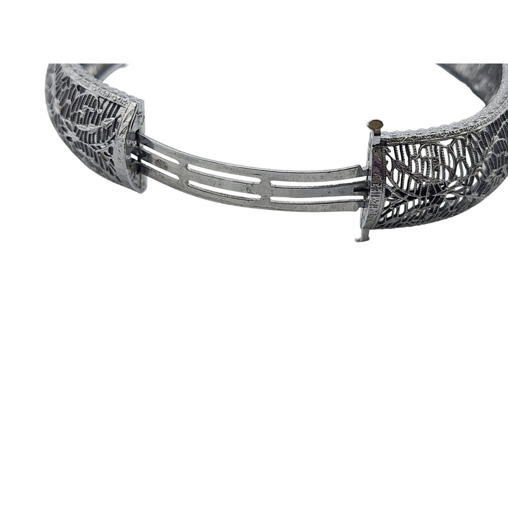 Antique Signed Edwardian Filigree Glass Bangle Bracelet (A3790)
