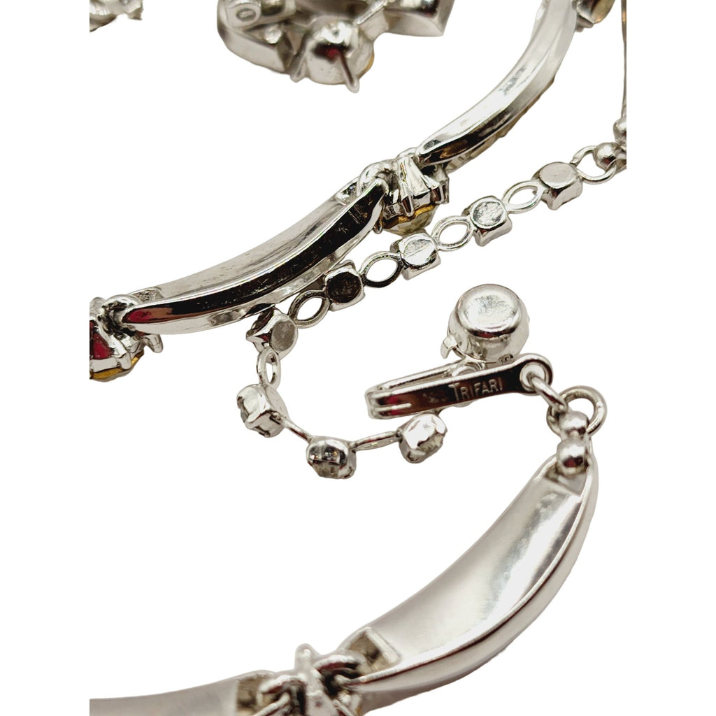 Vintage Signed Trifari Demi Parure Baguette Necklace Set (A497)