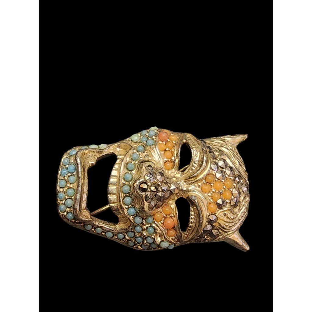 Fabulous Vintage Unsigned Blingy Mask Face Brooch (A4720)