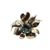 Vintage Signed Sterling Glass Stone Flower Brooch (A567)