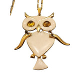 Vintage Signed Art Arthur Pepper Enamel Owl Pendant Necklace (A2339)