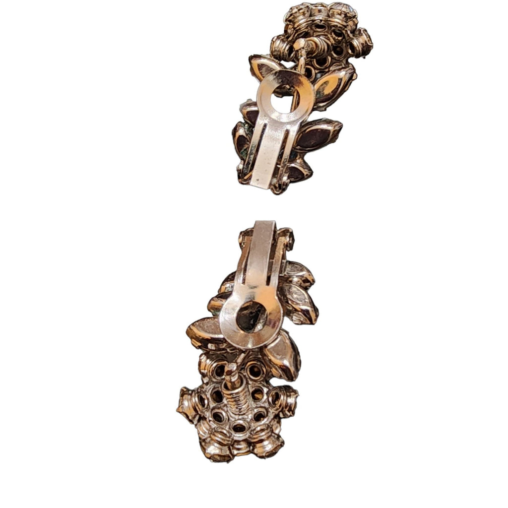 Vintage Unsigned Verified Schreiner Trembling Rhinestone Flower Brooch & Ear Set