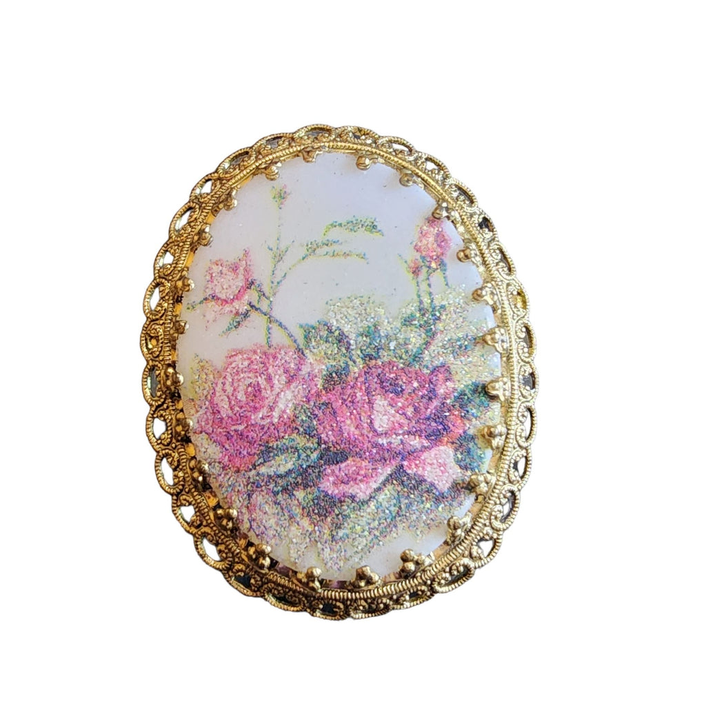 Vintage Signed W. Germany Sugared Floral Brooch (A1903)