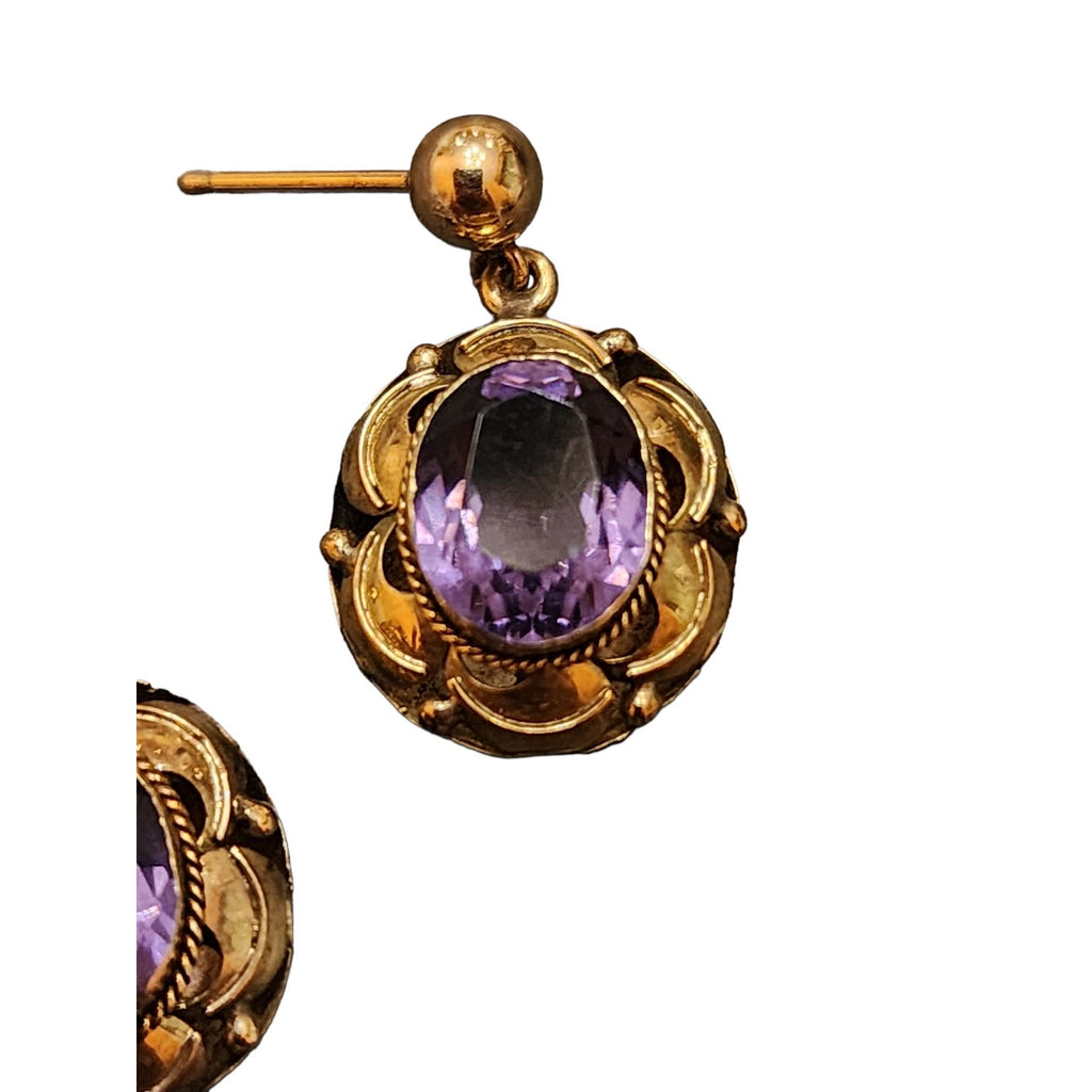 Vintage Etruscan 14kt Gold & Amethyst Faceted Pierced Earrings (A1967)