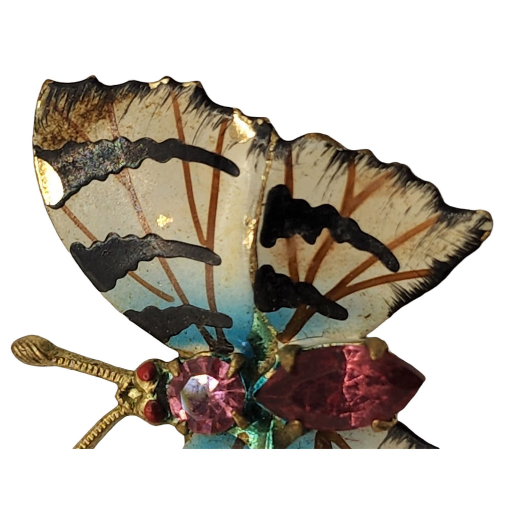 Vintage Enamel on Brass Butterfly Brooch (A665)
