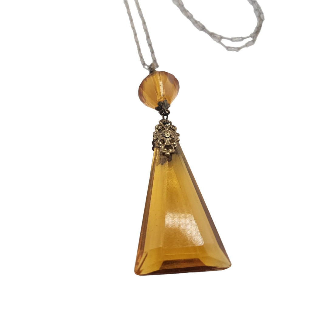 Vintage Czech Glass Pendant Necklace On Paper Clip Chain Necklace (A3753)
