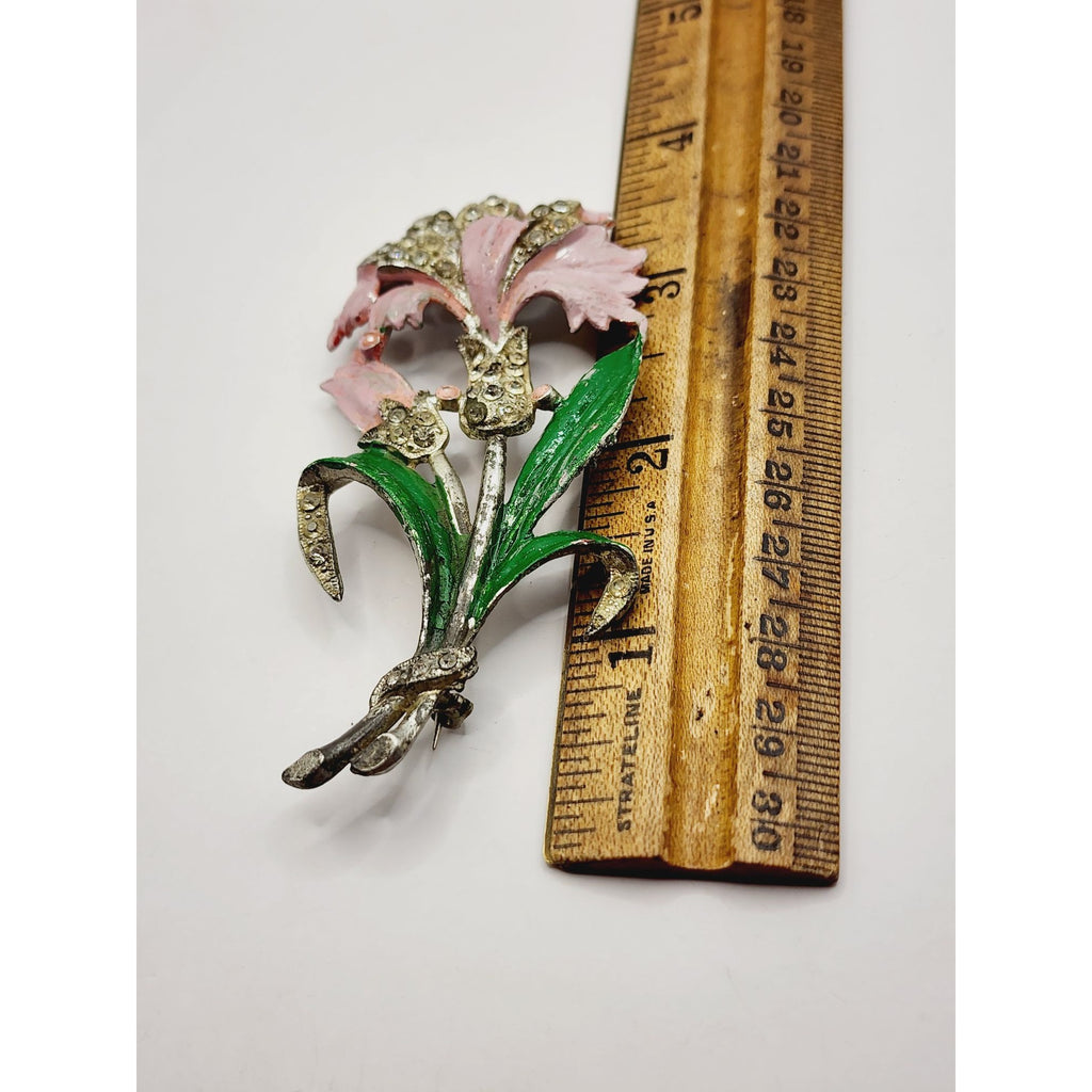 Vintage Enamel & Pot Metal Flower Brooch (A498)