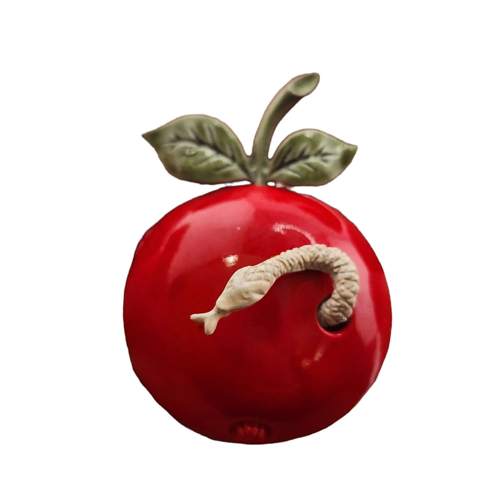 Vintage Signed Coro Enamel Apple & Snake Brooch (A3849)