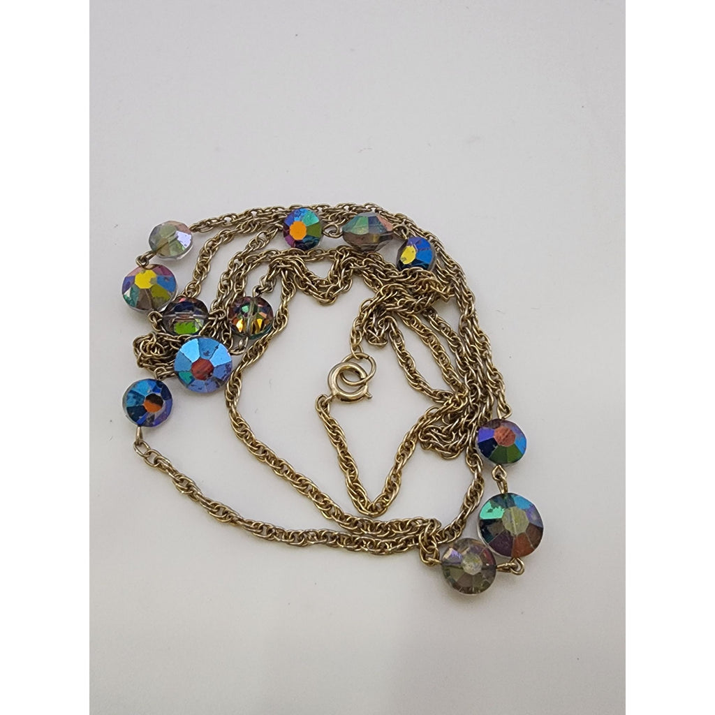 Vintage Ab Crystal & Chain Long Necklace (A3433)