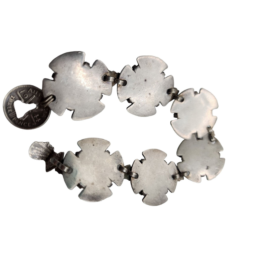 Vintage Unique Operculum Sterling Maltese Cross & Shield Bracelet (A3520)