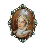 Vintage Porcelain Portrait Brooch With Glass Cabochon (A1856)