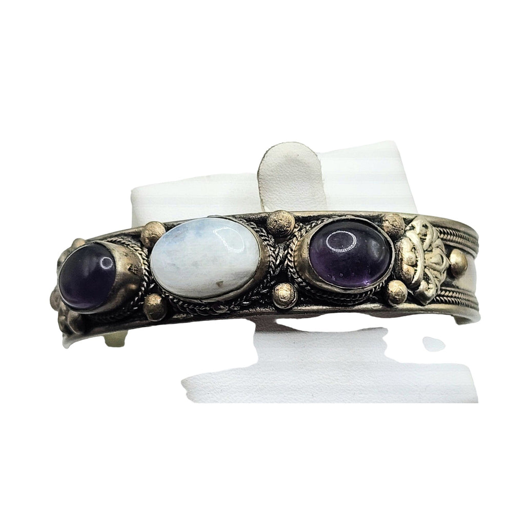 Vintage Alpaca Glass Stone Cuff Bracelet (A5059)
