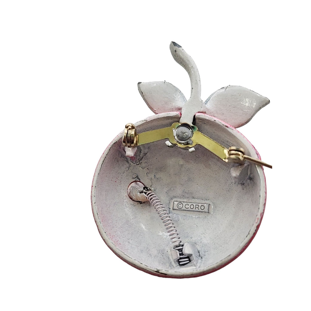 Vintage Signed Coro Enamel Apple & Snake Brooch (A3849)