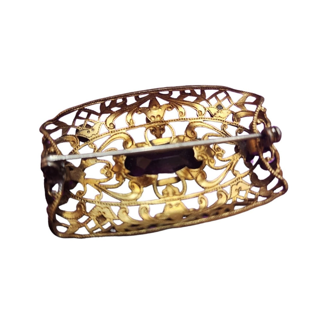 Vintage Possibly Czech Filigree & Faceted Glass Brooch (A2299)