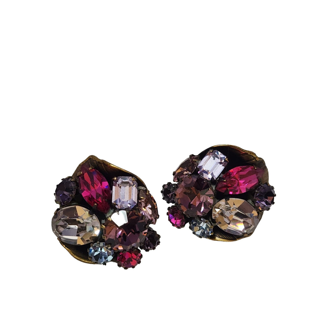 Vintage Beautiful Multicolor Rhinestone Signed Vendome Earrings (A3610)