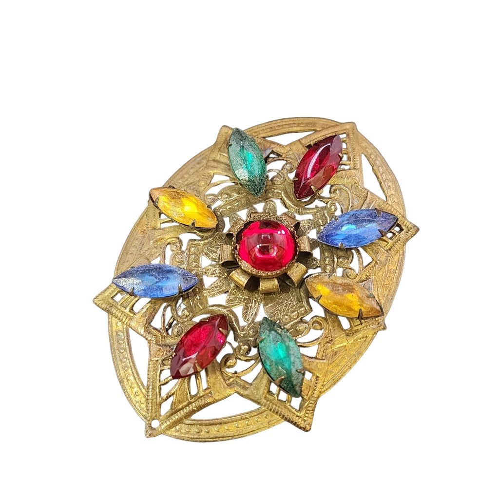 Vintage Multicolor Glass Brooch (A3958)