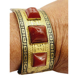 Antique Art Deco Brass Enamel & Carnelian Glass Bracelet (A544)
