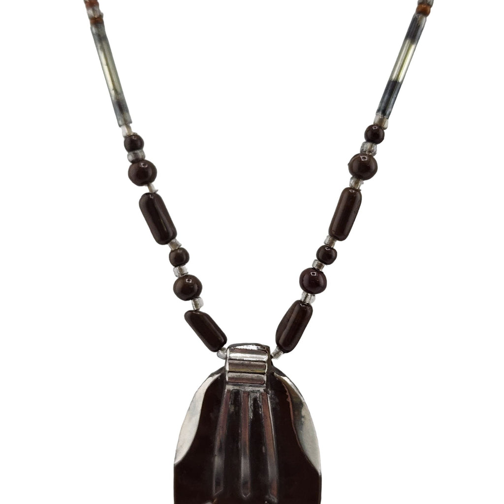 Vintage Art Deco Art Moderne Molded Glass Pendant Necklace (A3480)