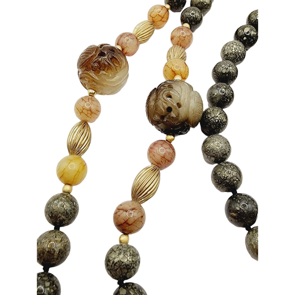 Vintage Hand Knotted Agate Jasper Carnelian Semi Precious Necklace (A672)