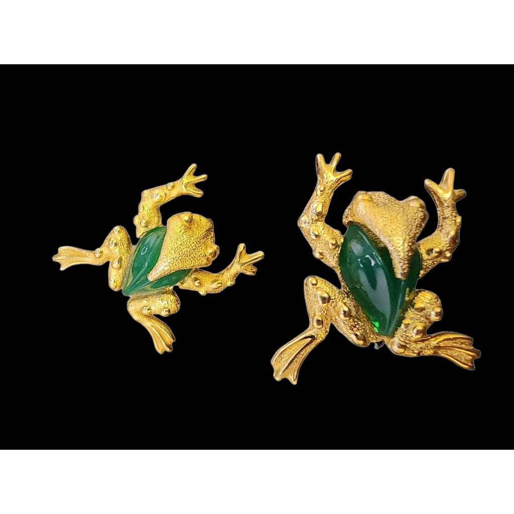 Vintage Unsigned Molded Glass Pair of Frog Brooches (A3965)