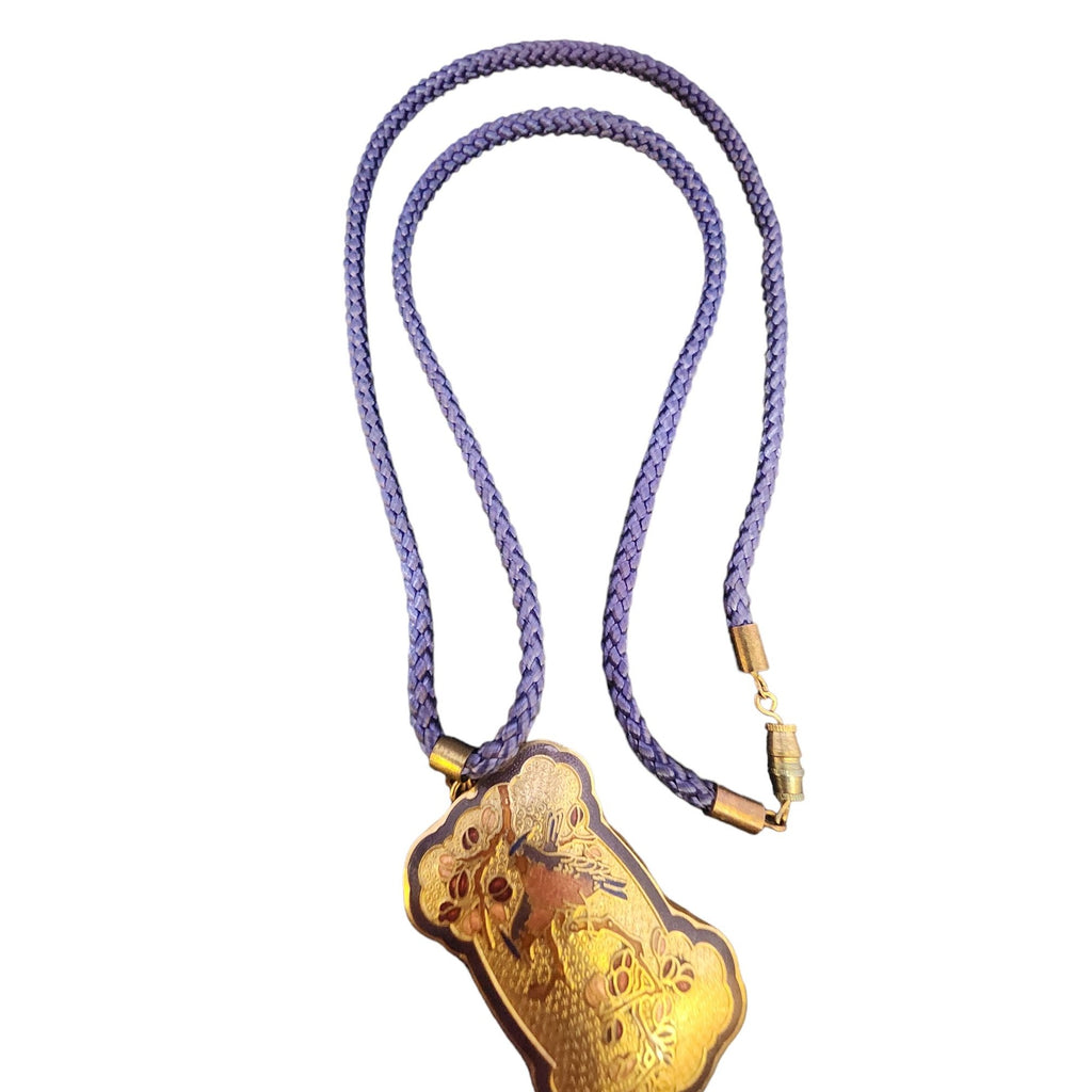Vintage Chinese Export Enamel Bird Pendant on Rope Necklace (A4030)