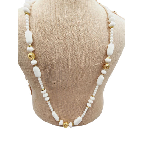 Vintage Glass Pearl & Crystal Waterfall Style Necklace (A1941)