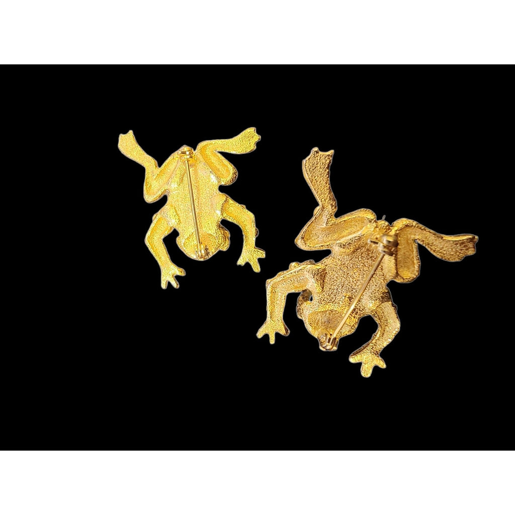 Vintage Unsigned Molded Glass Pair of Frog Brooches (A3965)