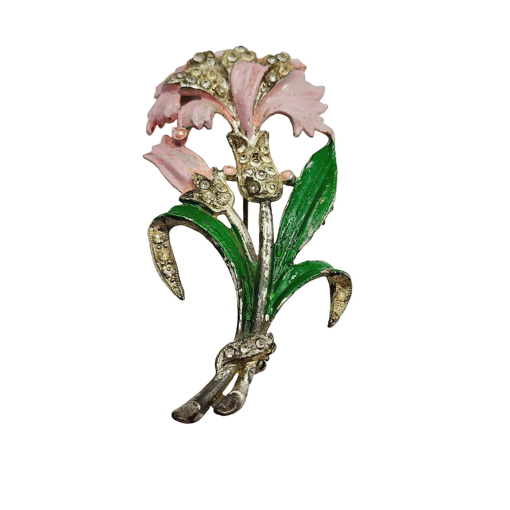 Vintage Enamel & Pot Metal Flower Brooch (A498)