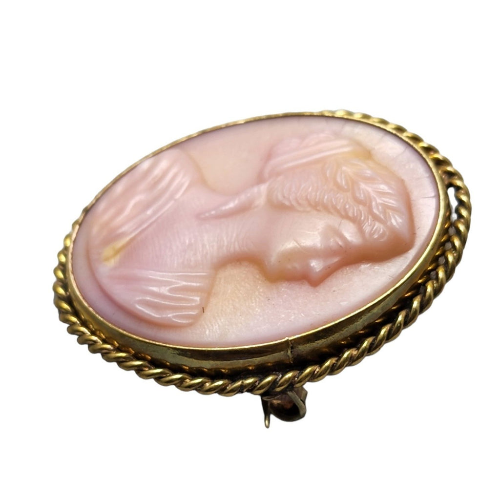 Vintage Pink Glass Gold Filled Cameo Brooch (A1451)