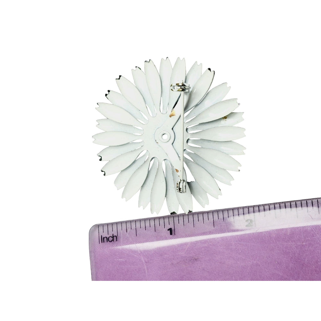 Vintage White Enamel Flower Brooch