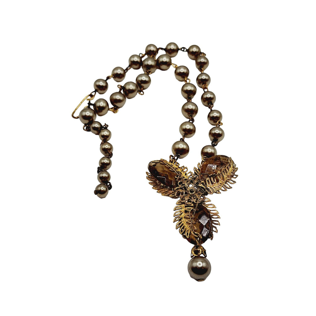 Vintage Hand Wired Faceted Crystal & Faux Pearl Necklace (A1205)