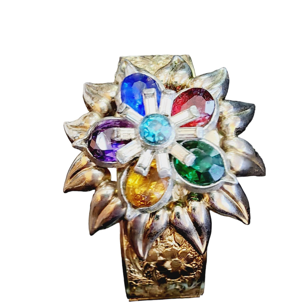 Stunning Antique Riveted Fruit Salad Glass Floral Embossed Bangle Bracelet