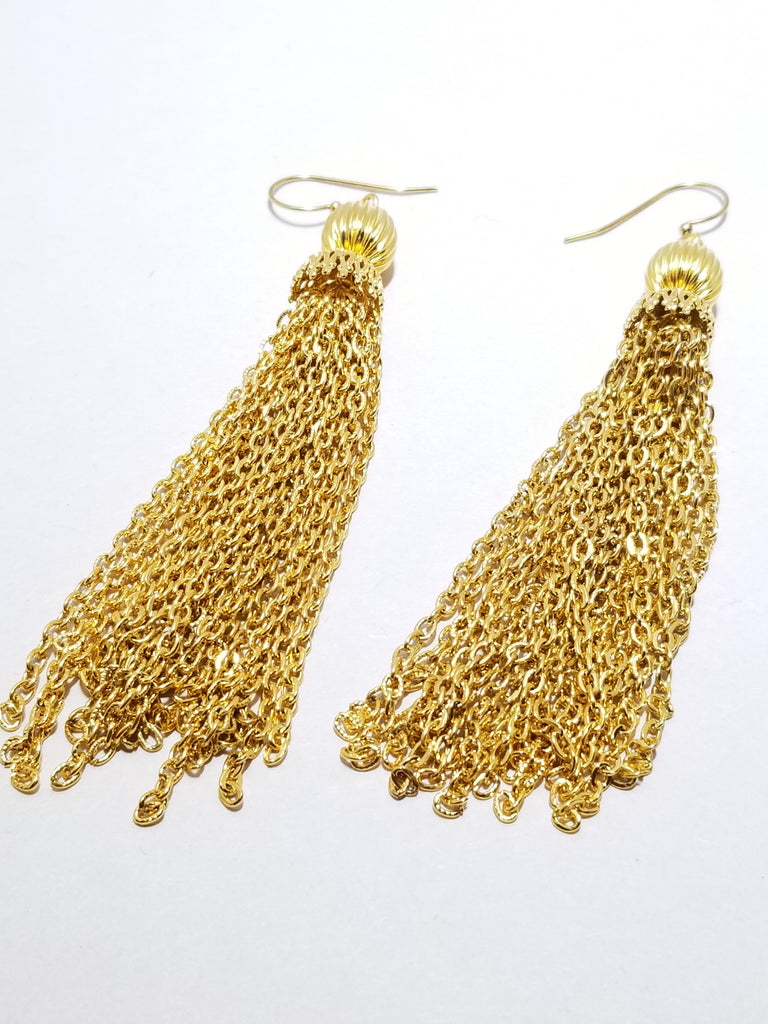 Vintage gold long tassel earrings - Sugar NY