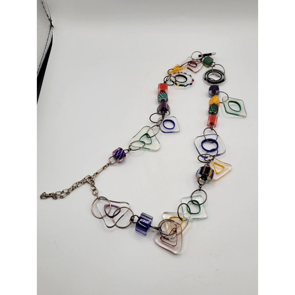 VTG Sterling Silver Artisan Art Glass Dangle Necklace (A10)