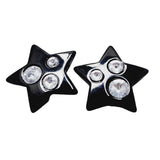 Vintage 80s Rhinestone Black Star Clip Earrings (A1448)