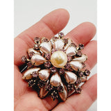 Signed Cathe Rhinestone & Faux Pearl Brooch (A260)