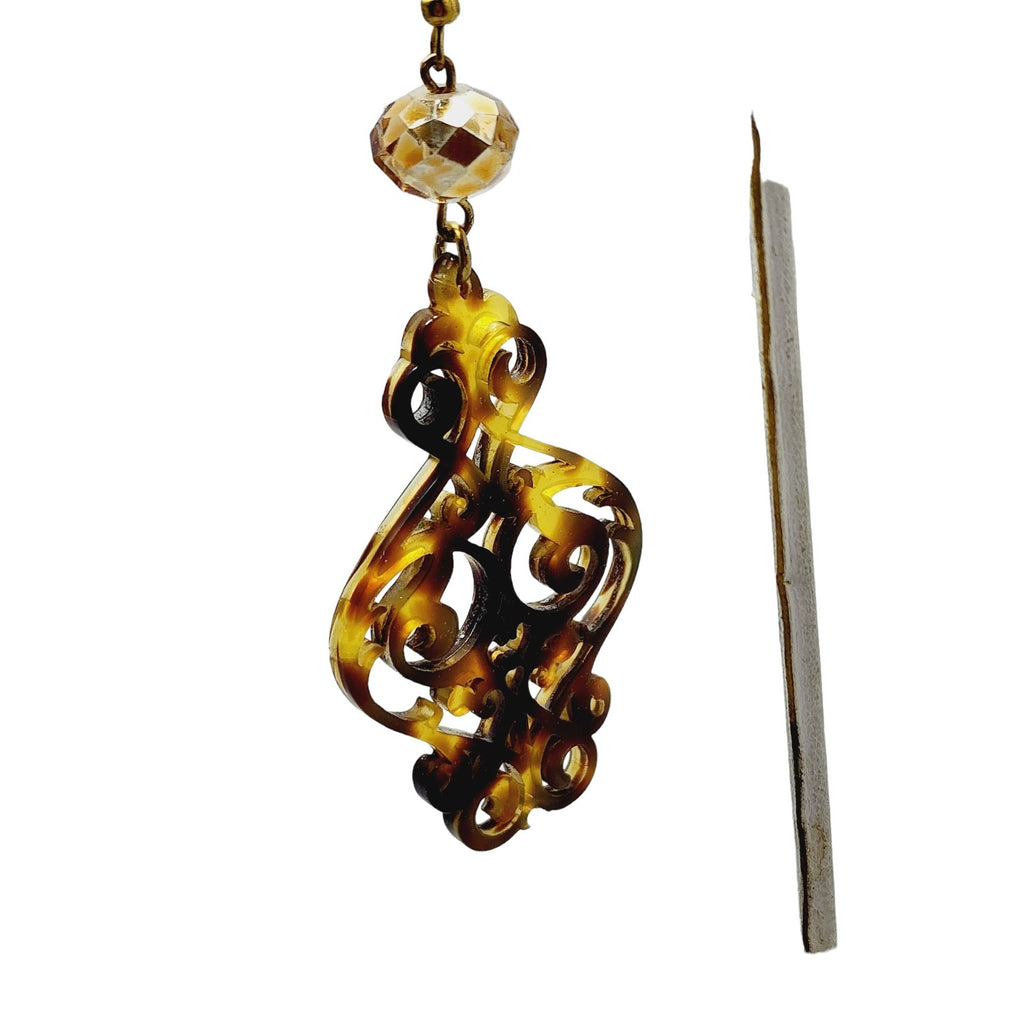 Vintage Lucite & Crystal Dangle Earrings (A1457)