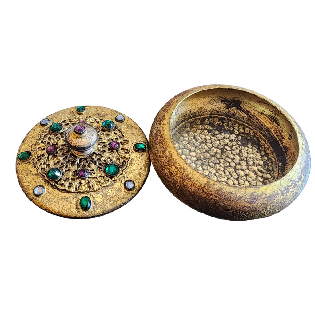 Antique Gilt Bronze & Jeweled Powder Covered Jar (A1718)