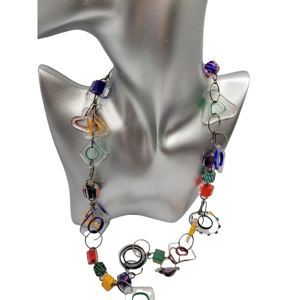 VTG Sterling Silver Artisan Art Glass Dangle Necklace (A10)
